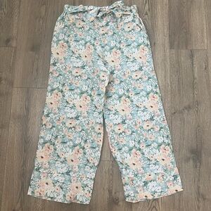 Astrid Linen Floral Wide Leg Pants Trousers Sz L Made in Italy Cottagecore